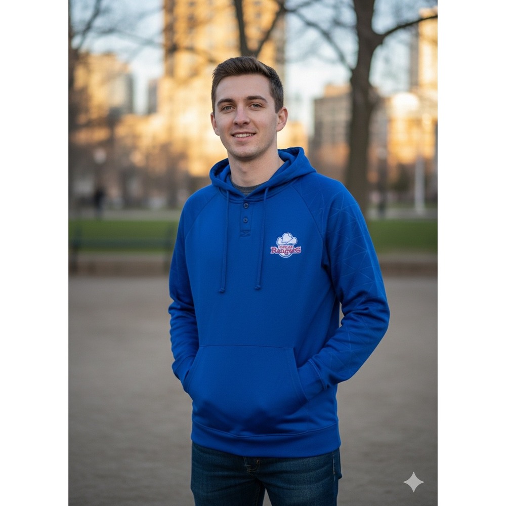 Texas Rangers Royal Blue Pullover Hoodie Mens M Button Neck Baseball Fan Gear